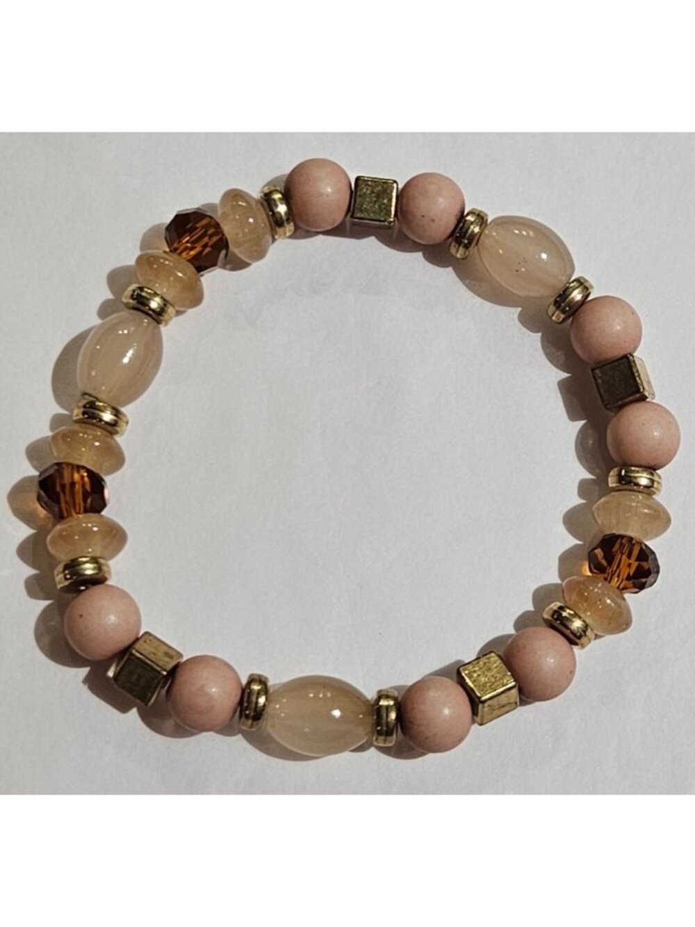 Mixed Materials Beaded Stretchy Bracelet 6.25 inches Unstretched